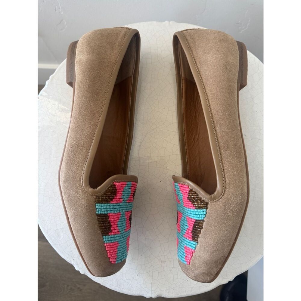 Dolce Vita Tan Suede Southwestern Beaded Turquoise Coral Colorful Loafers Size 9 - Picture 4 of 12